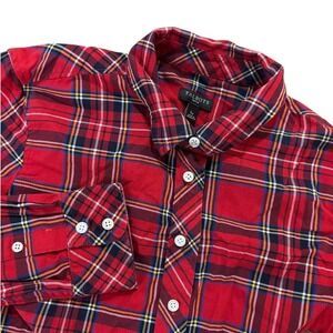 TALBOTS Plaid Button Shirt Womens Petite SP Red Blue Long Sleeve Classic Top